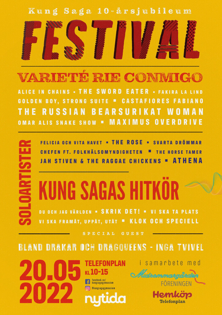 gul affisch med rubrik Festival i rött